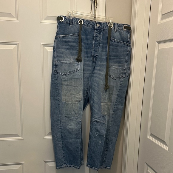 We The Free Denim - We The Free Blue Barrel Legged Patchwork Women's Jeans